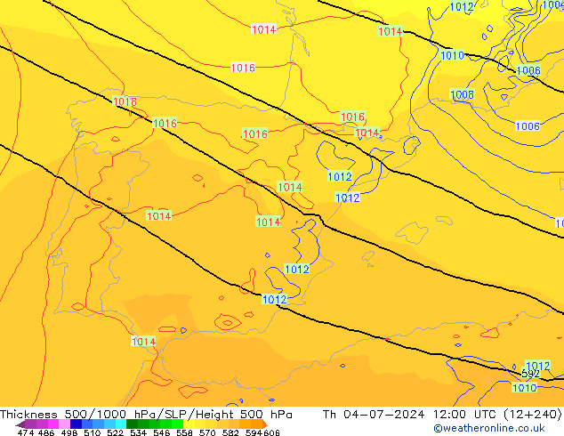 Espesor 500-1000 hPa ECMWF jue 04.07.2024 12 UTC