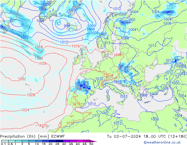 Z500/Yağmur (+YB)/Z850 ECMWF Sa 02.07.2024 00 UTC