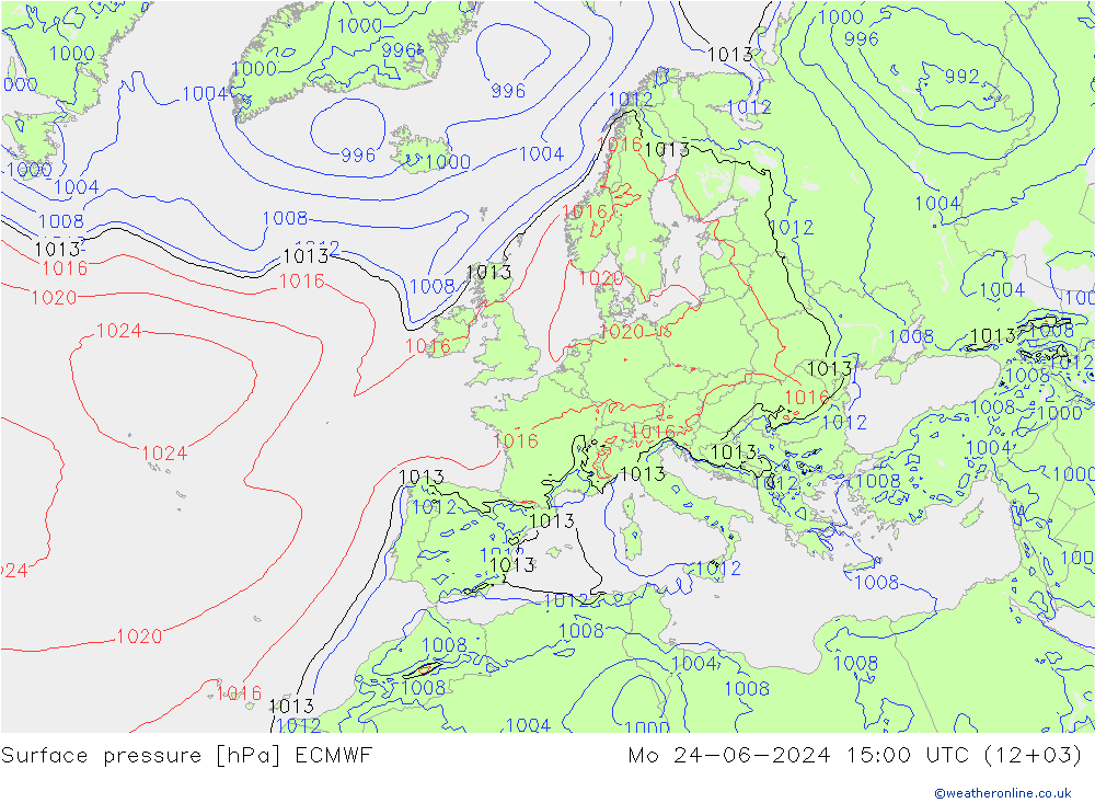 pression de l'air ECMWF lun 24.06.2024 15 UTC