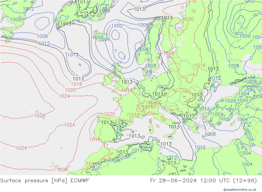 Surface pressure ECMWF Fr 28.06.2024 12 UTC