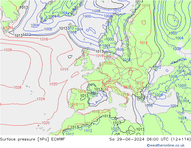 Atmosférický tlak ECMWF So 29.06.2024 06 UTC