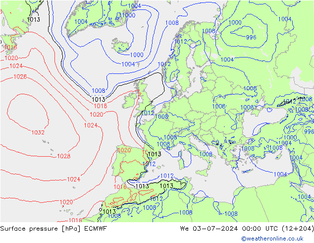 Yer basıncı ECMWF Çar 03.07.2024 00 UTC
