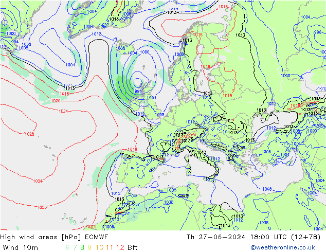 Windvelden ECMWF do 27.06.2024 18 UTC