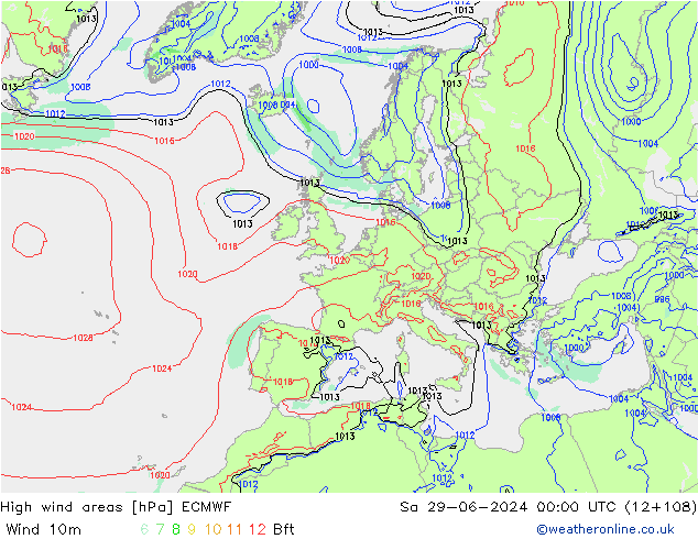 High wind areas ECMWF 星期六 29.06.2024 00 UTC