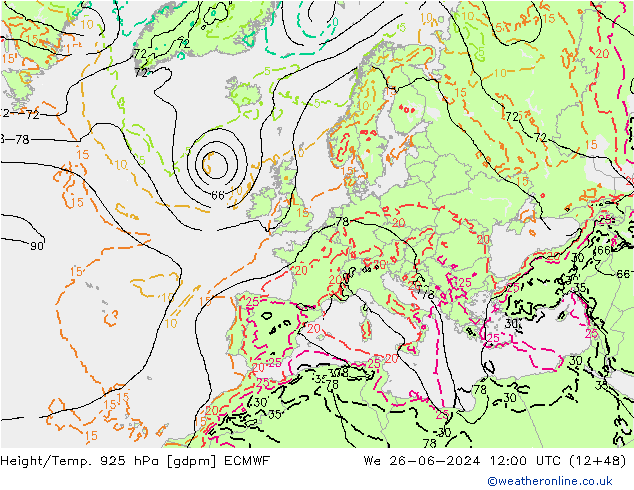 Yükseklik/Sıc. 925 hPa ECMWF Çar 26.06.2024 12 UTC