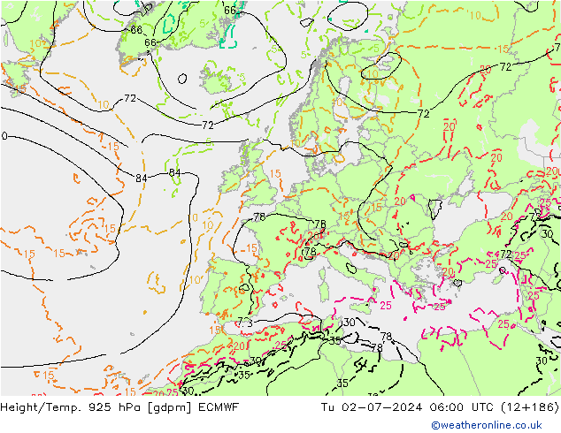 Géop./Temp. 925 hPa ECMWF mar 02.07.2024 06 UTC