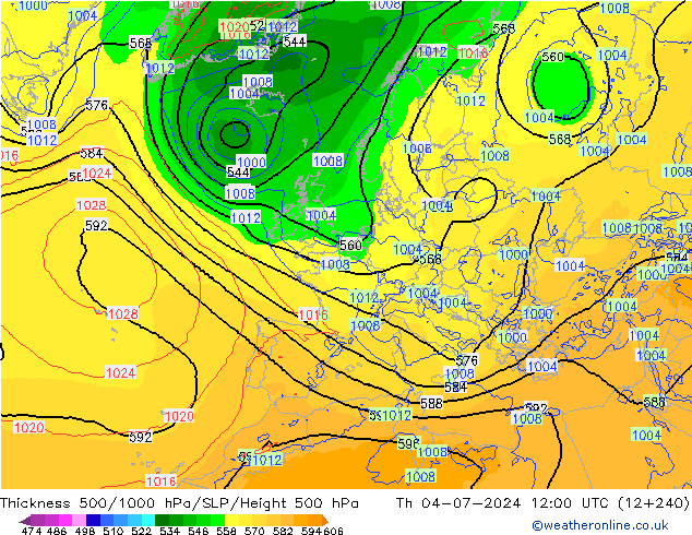 Thck 500-1000hPa ECMWF Th 04.07.2024 12 UTC