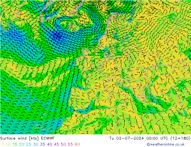 Viento 10 m ECMWF mar 02.07.2024 00 UTC