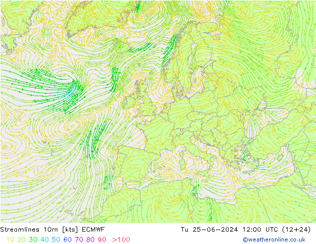 Linea di flusso 10m ECMWF mar 25.06.2024 12 UTC