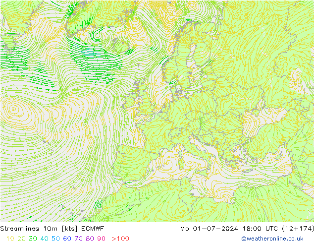 Stroomlijn 10m ECMWF ma 01.07.2024 18 UTC