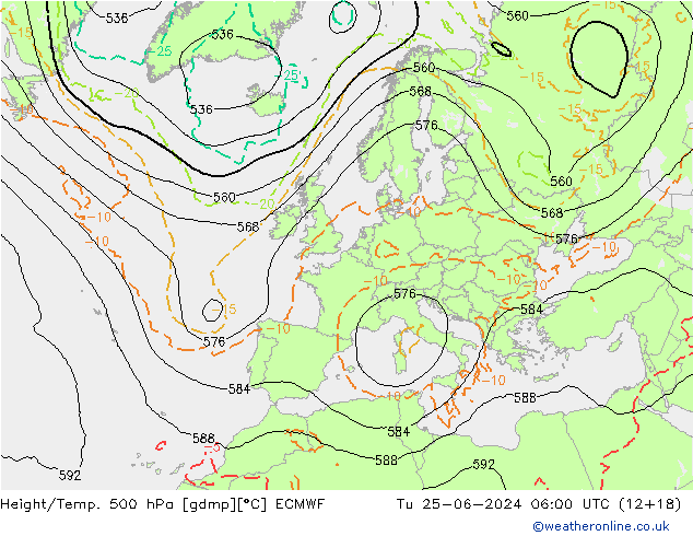 Z500/Rain (+SLP)/Z850 ECMWF вт 25.06.2024 06 UTC