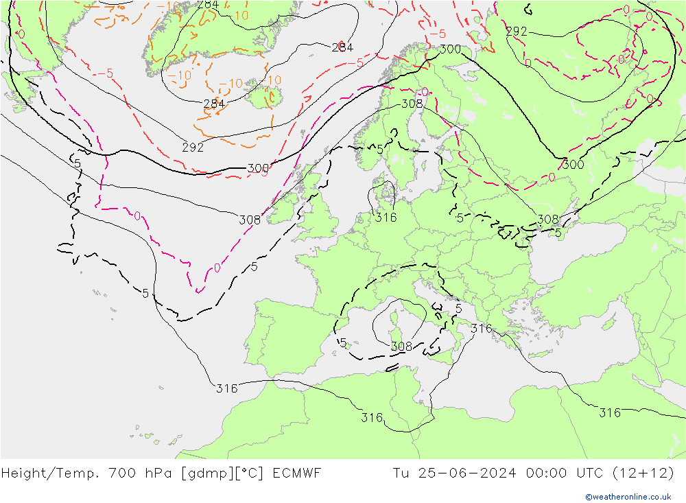 Yükseklik/Sıc. 700 hPa ECMWF Sa 25.06.2024 00 UTC