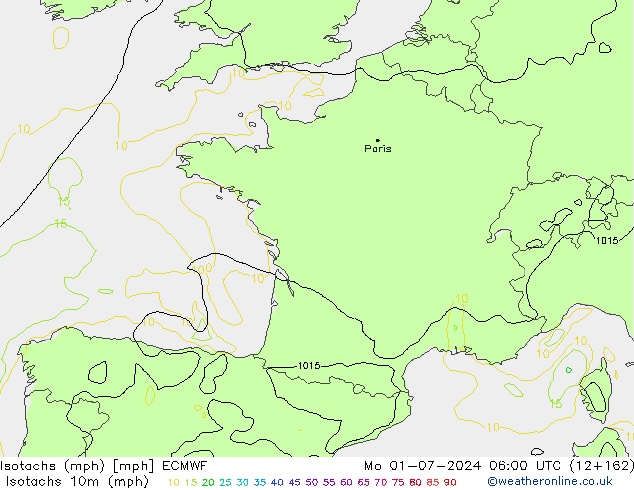 Isotachen (mph) ECMWF ma 01.07.2024 06 UTC