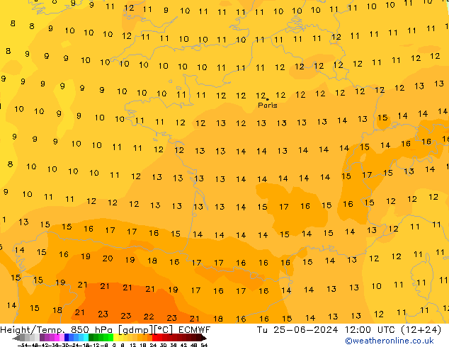 Z500/Rain (+SLP)/Z850 ECMWF Tu 25.06.2024 12 UTC