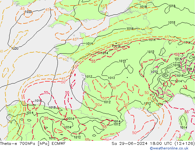 Theta-e 700hPa ECMWF Sa 29.06.2024 18 UTC