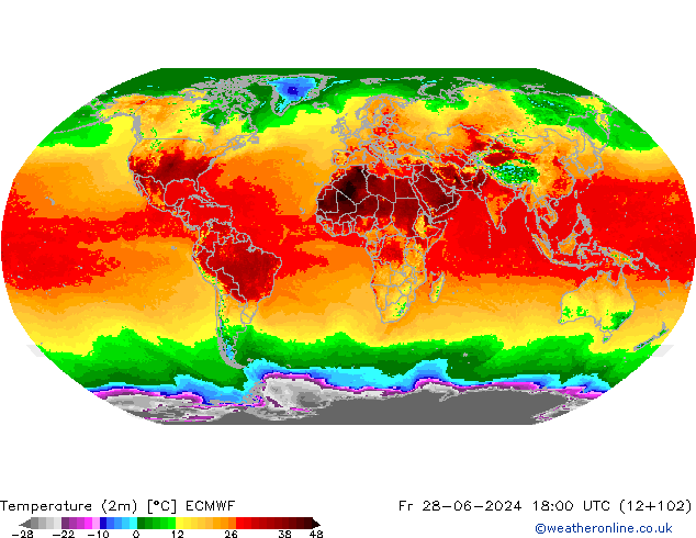 Temperatura (2m) ECMWF vie 28.06.2024 18 UTC