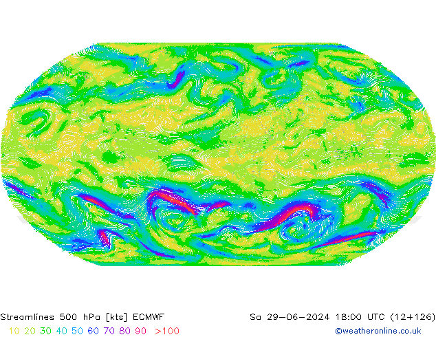 Streamlines 500 hPa ECMWF Sa 29.06.2024 18 UTC