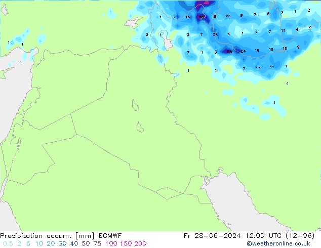 Precipitation accum. ECMWF Fr 28.06.2024 12 UTC