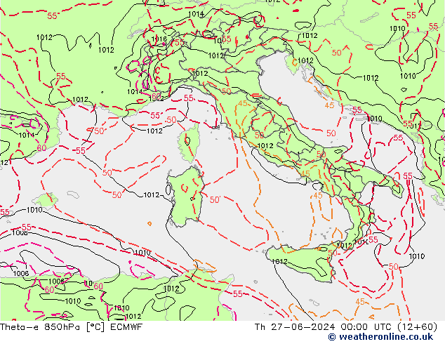 Theta-e 850hPa ECMWF Th 27.06.2024 00 UTC