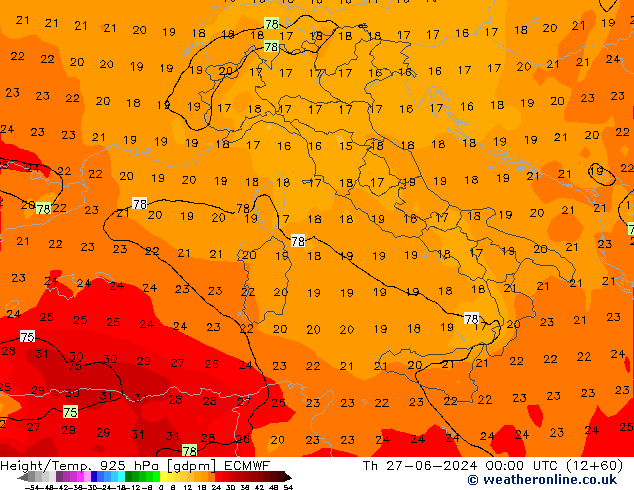 Height/Temp. 925 hPa ECMWF Th 27.06.2024 00 UTC