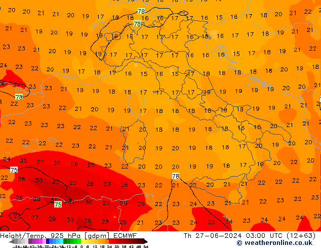 Géop./Temp. 925 hPa ECMWF jeu 27.06.2024 03 UTC