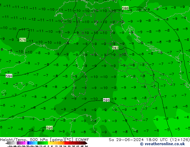 Z500/Rain (+SLP)/Z850 ECMWF sam 29.06.2024 18 UTC