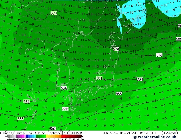 Z500/Rain (+SLP)/Z850 ECMWF jue 27.06.2024 06 UTC