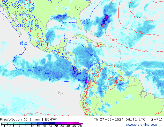 Z500/Rain (+SLP)/Z850 ECMWF jeu 27.06.2024 12 UTC