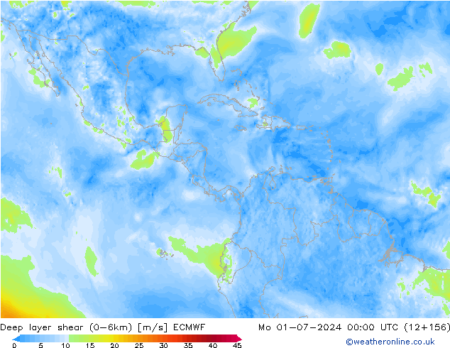 Deep layer shear (0-6km) ECMWF Mo 01.07.2024 00 UTC