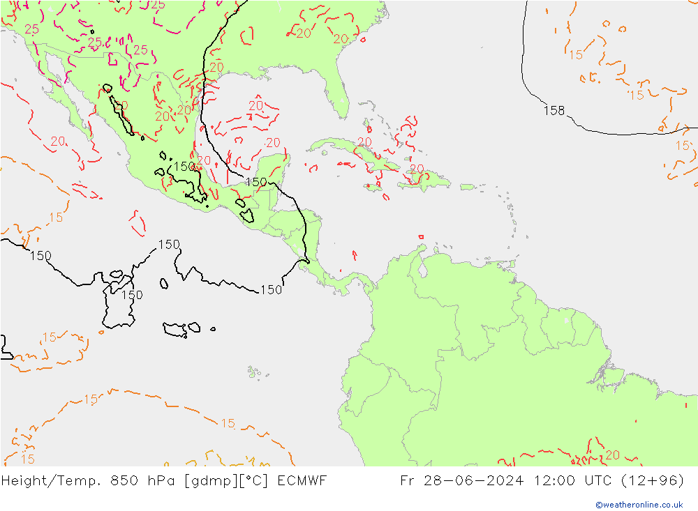 Height/Temp. 850 hPa ECMWF Sex 28.06.2024 12 UTC