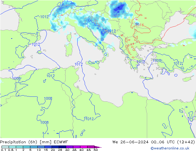 Z500/Rain (+SLP)/Z850 ECMWF We 26.06.2024 06 UTC