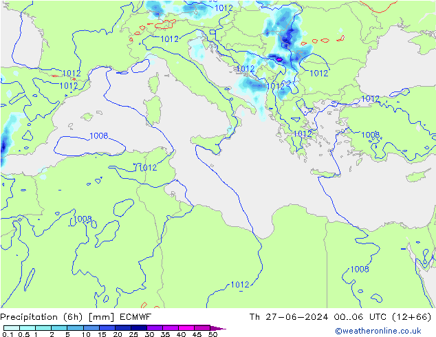 Z500/Rain (+SLP)/Z850 ECMWF jue 27.06.2024 06 UTC