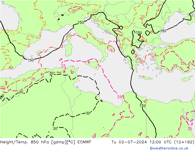 Z500/Rain (+SLP)/Z850 ECMWF mar 02.07.2024 12 UTC