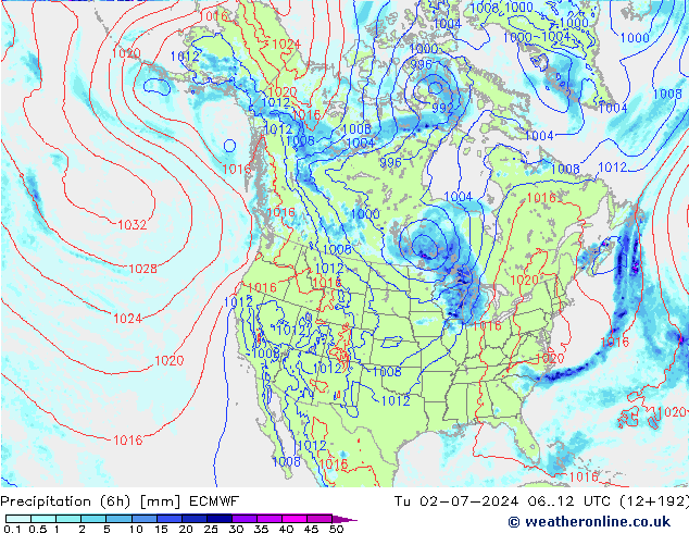 Z500/Rain (+SLP)/Z850 ECMWF Di 02.07.2024 12 UTC