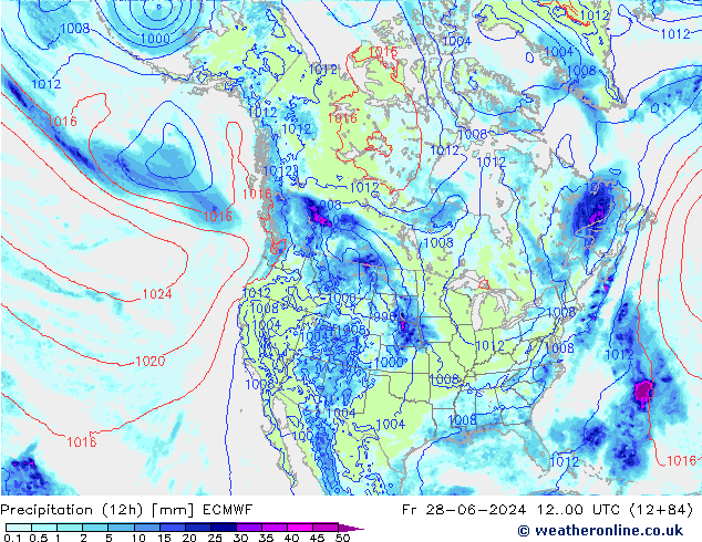 Totale neerslag (12h) ECMWF vr 28.06.2024 00 UTC