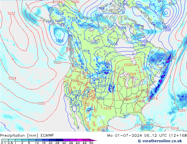 Precipitation ECMWF Mo 01.07.2024 12 UTC