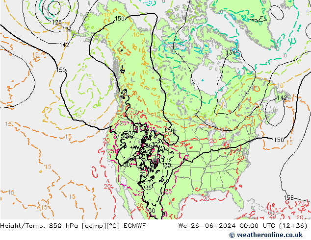 Z500/Rain (+SLP)/Z850 ECMWF mer 26.06.2024 00 UTC