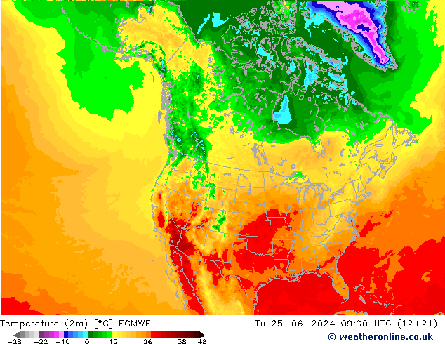 Temperaturkarte (2m) ECMWF Di 25.06.2024 09 UTC