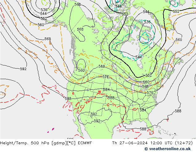 Z500/Rain (+SLP)/Z850 ECMWF jeu 27.06.2024 12 UTC