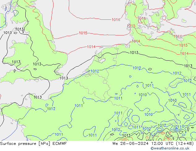 Surface pressure ECMWF We 26.06.2024 12 UTC