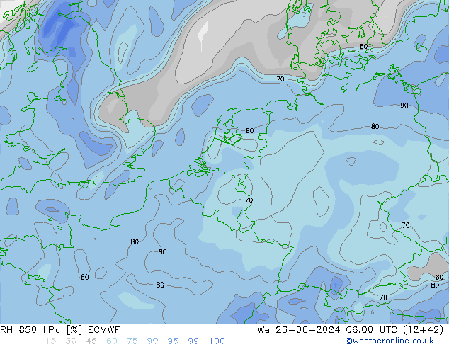 RH 850 hPa ECMWF We 26.06.2024 06 UTC