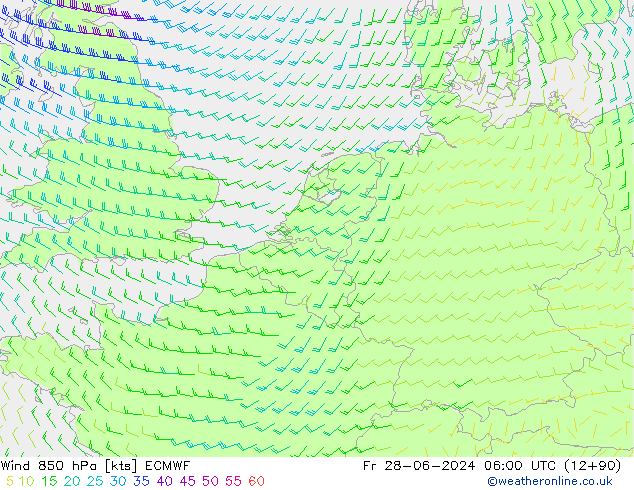 Wind 850 hPa ECMWF Fr 28.06.2024 06 UTC