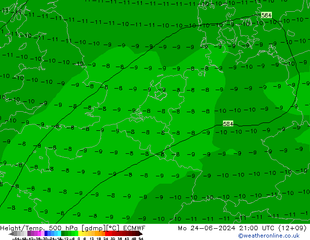 Height/Temp. 500 hPa ECMWF  24.06.2024 21 UTC