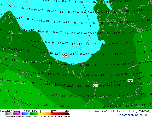 Height/Temp. 500 hPa ECMWF Th 04.07.2024 12 UTC