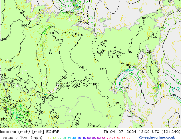 Isotachs (mph) ECMWF  04.07.2024 12 UTC