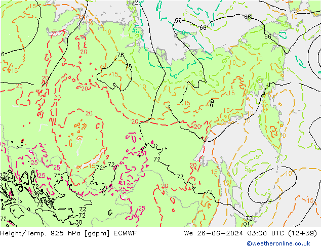 Height/Temp. 925 hPa ECMWF We 26.06.2024 03 UTC