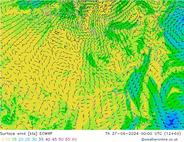 Surface wind ECMWF Th 27.06.2024 00 UTC