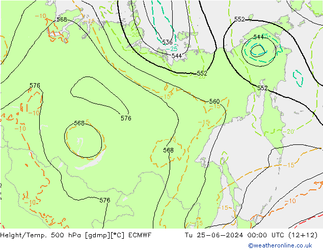 Z500/Rain (+SLP)/Z850 ECMWF Tu 25.06.2024 00 UTC