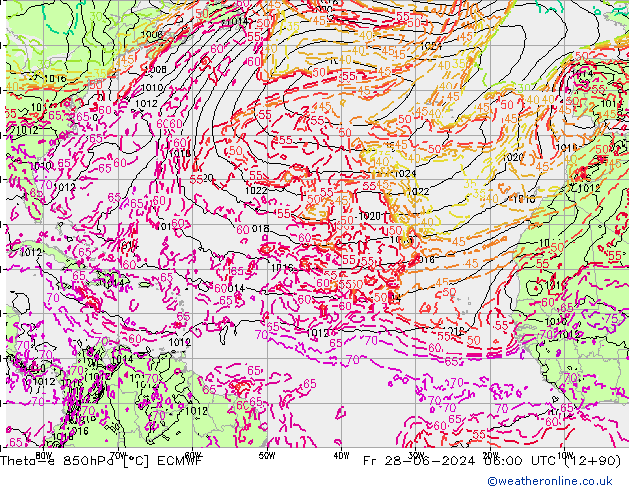 Theta-e 850hPa ECMWF Fr 28.06.2024 06 UTC