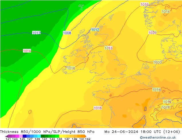 Thck 850-1000 hPa ECMWF Mo 24.06.2024 18 UTC